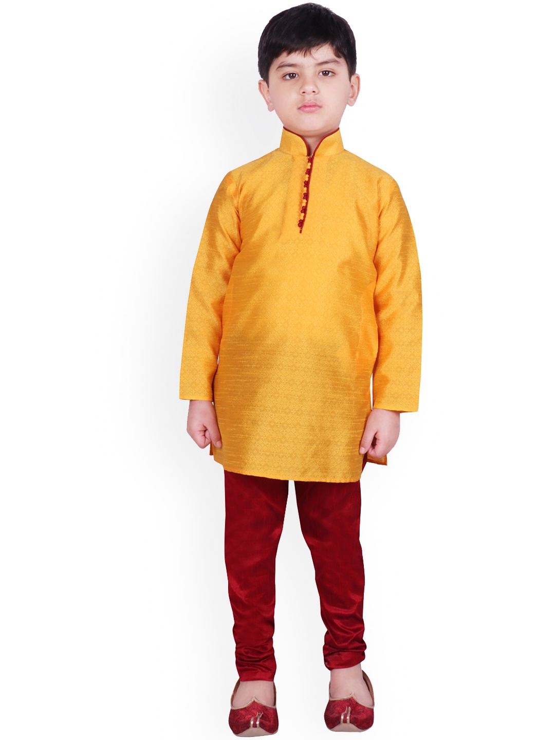 

SG YUVRAJ Boys Yellow & Red Self Design Kurta with Pyjamas