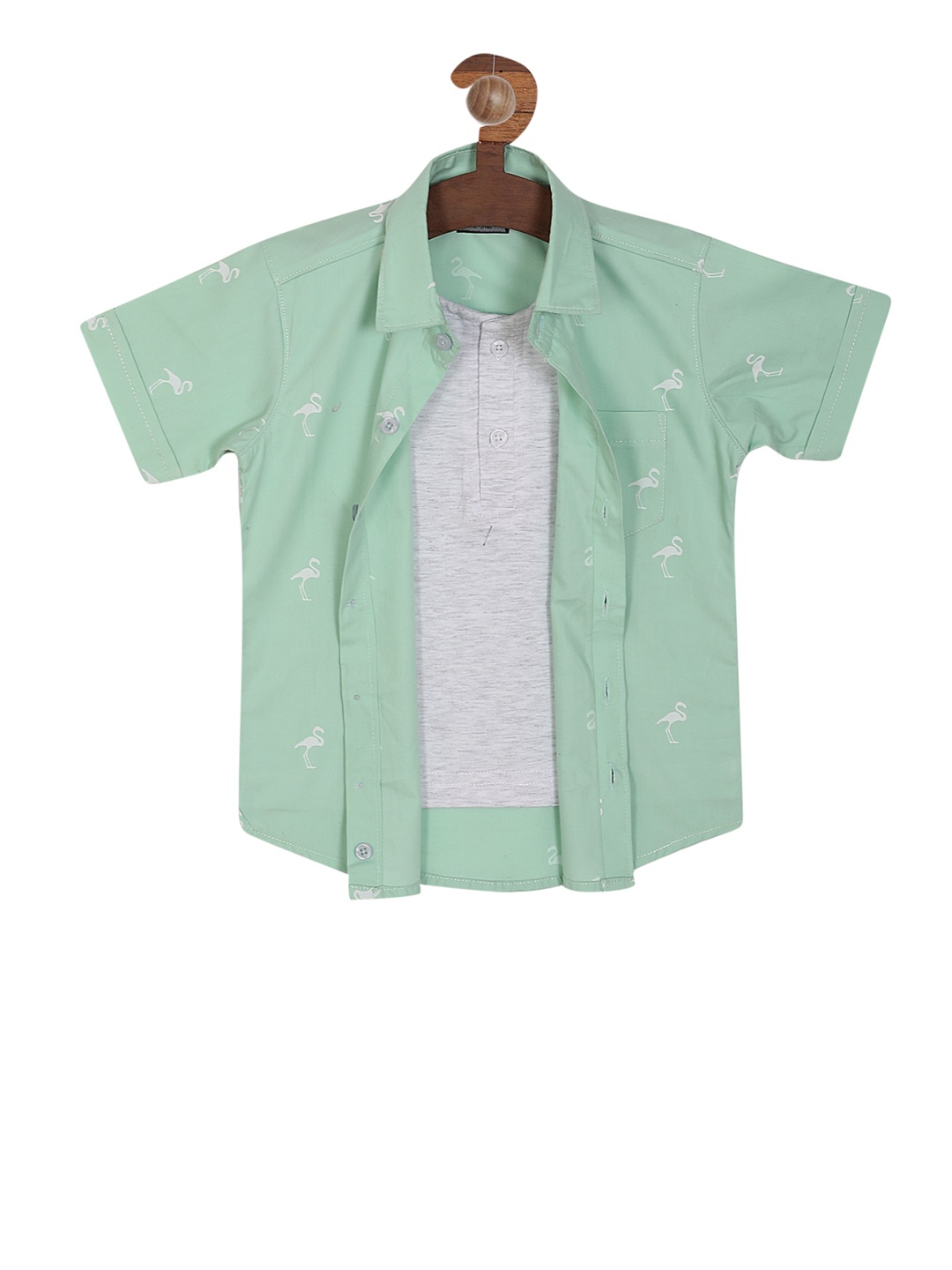

RIKIDOOS Boys Sea Green & Grey Regular Fit Printed Casual Shirt