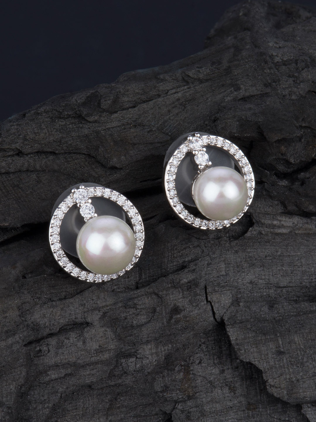

E2O Silver-Plated & White Circular Studs