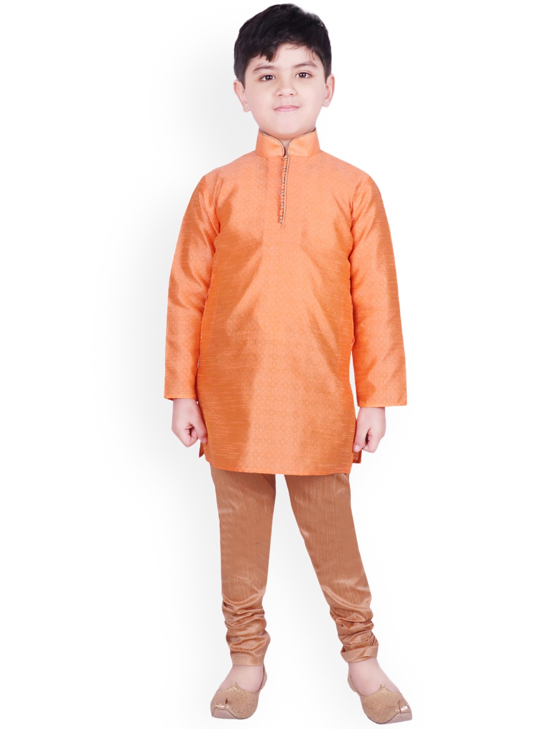 

SG YUVRAJ Boys Orange & Gold-Coloured Self Design Kurta with Pyjamas