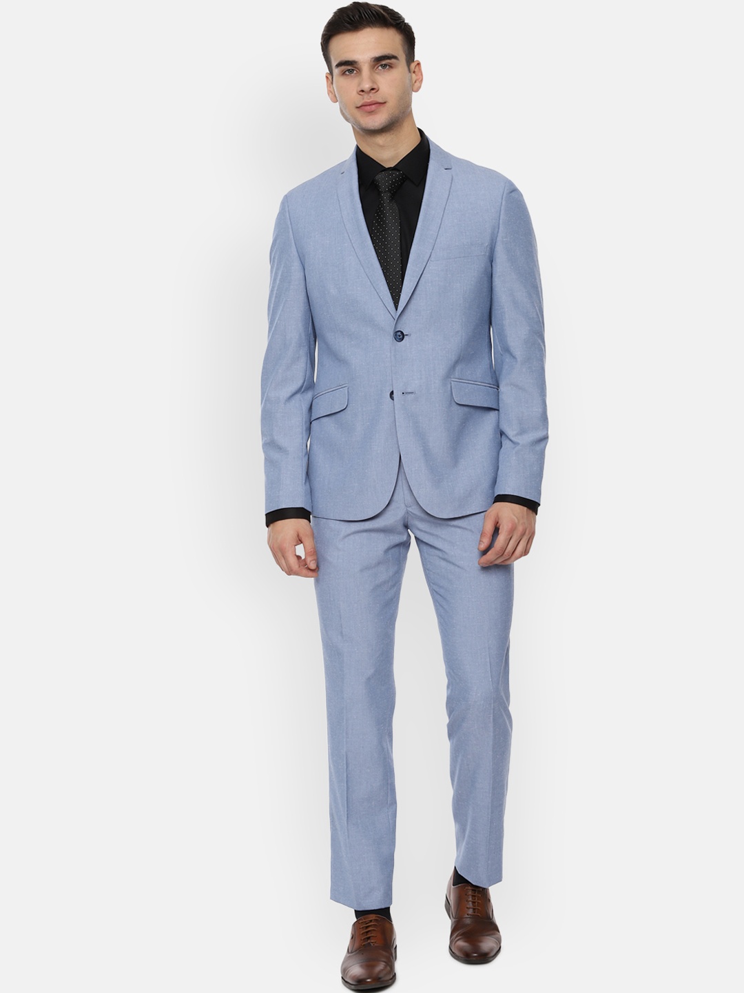

V Dot Men Blue Solid Skinny-Fit Single-Breasted Formal Suit