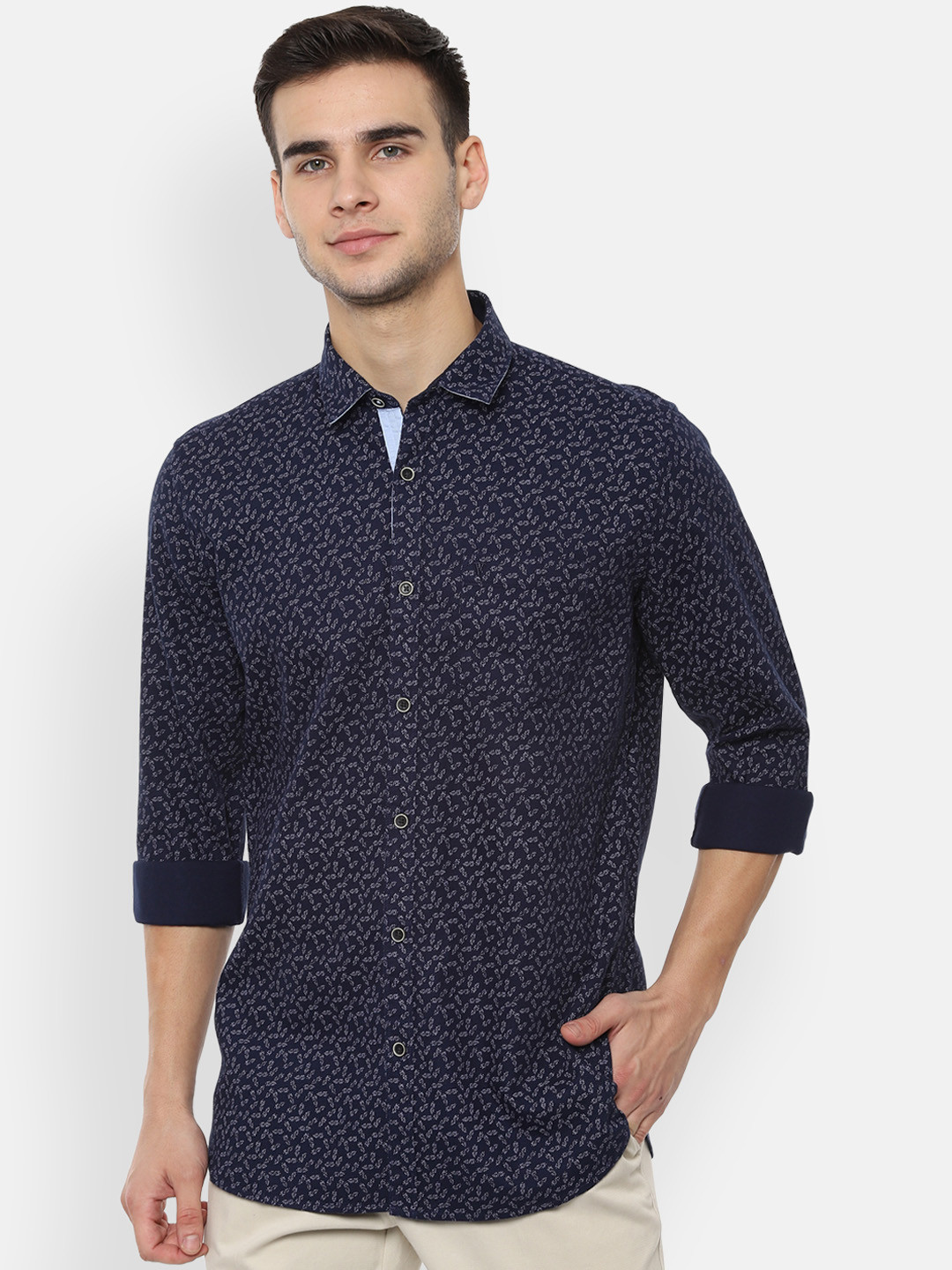 

Van Heusen Sport Men Navy Blue & White Slim Fit Printed Casual Shirt