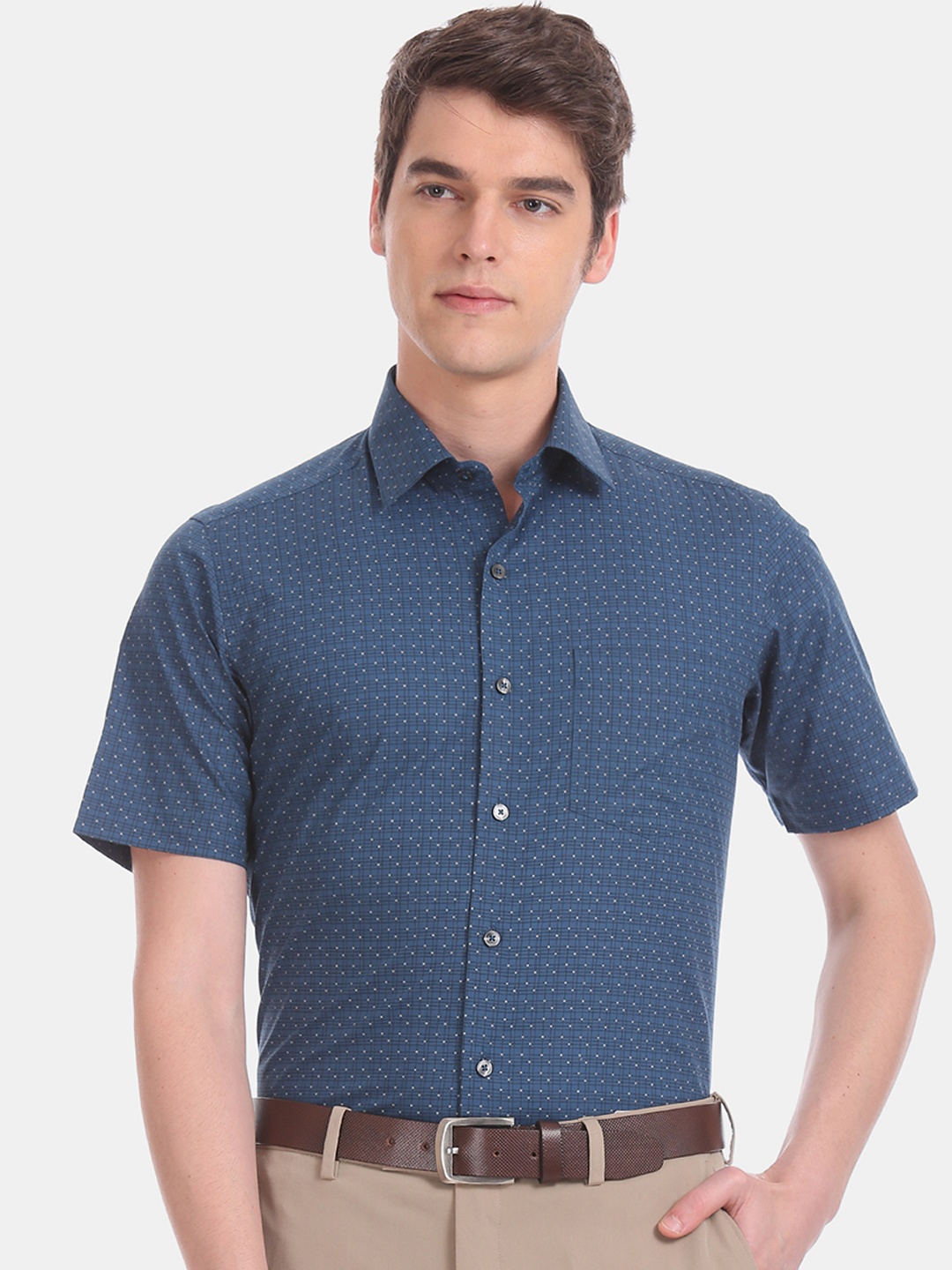 Arrow Men Blue Regular Fit Printed Formal Shirt