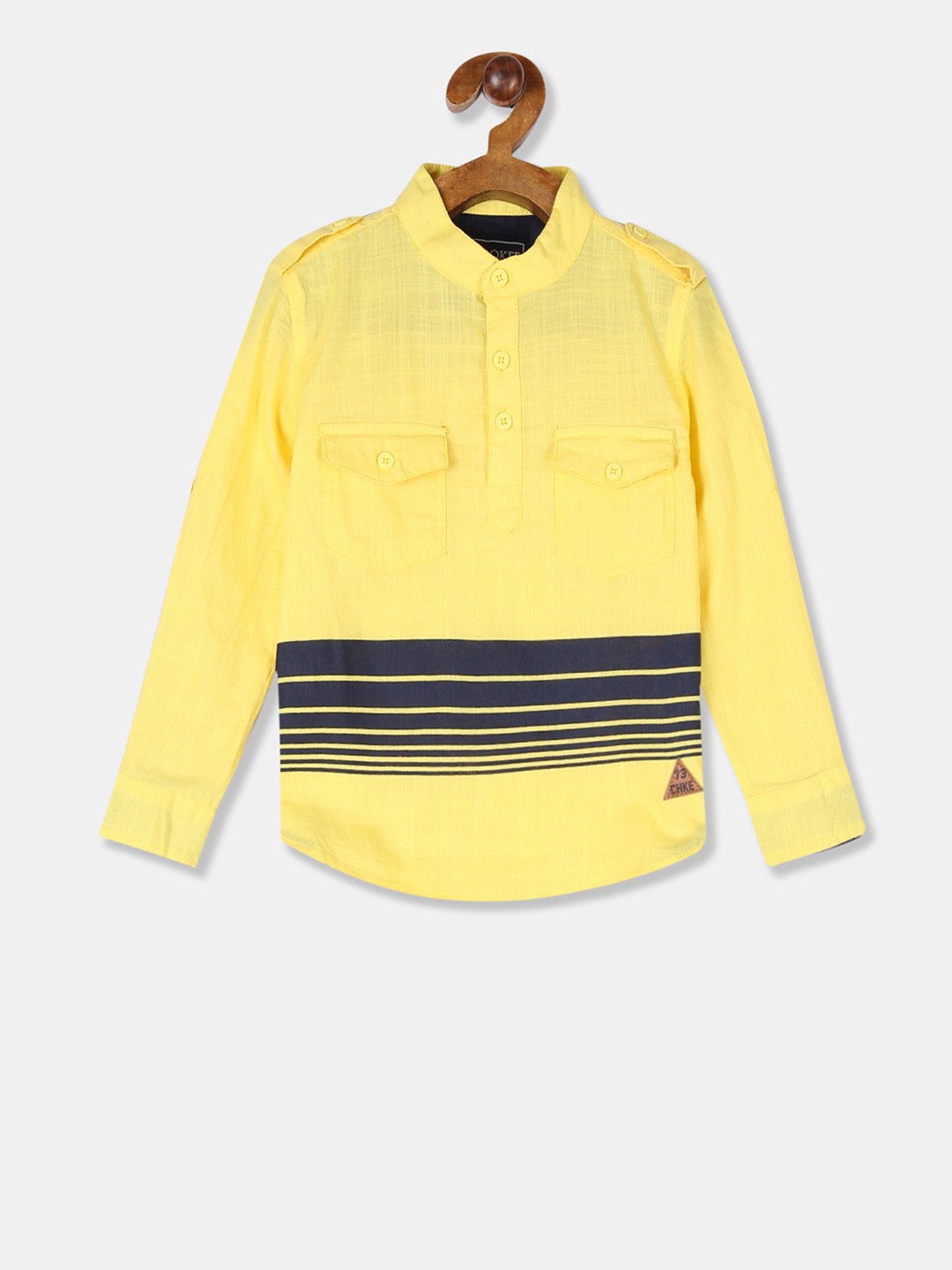 

Cherokee Boys Yellow & Navy Blue Regular Fit Striped Casual Shirt