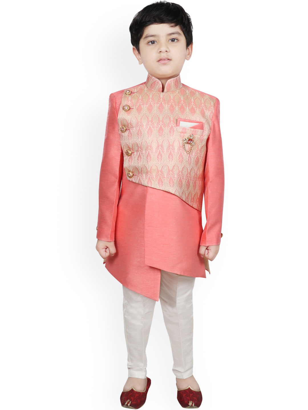 

SG YUVRAJ Boys Peach-Coloured & Off-White Sherwani Set