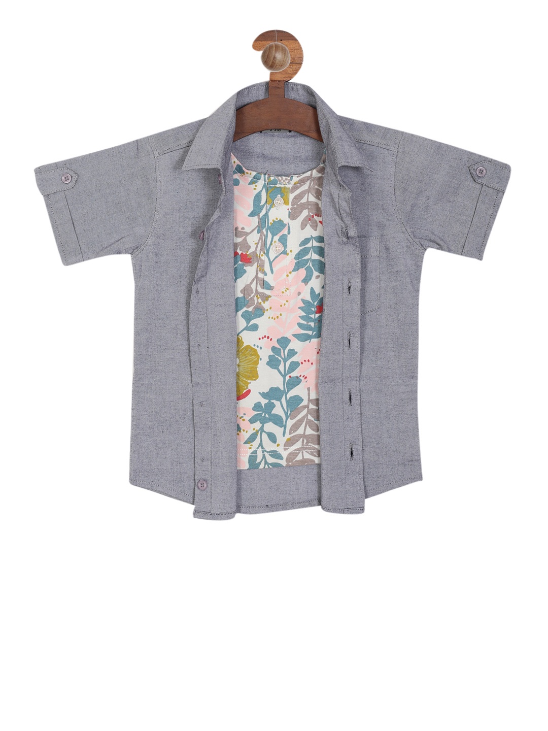 

RIKIDOOS Boys Grey Regular Fit Solid Casual Shirt