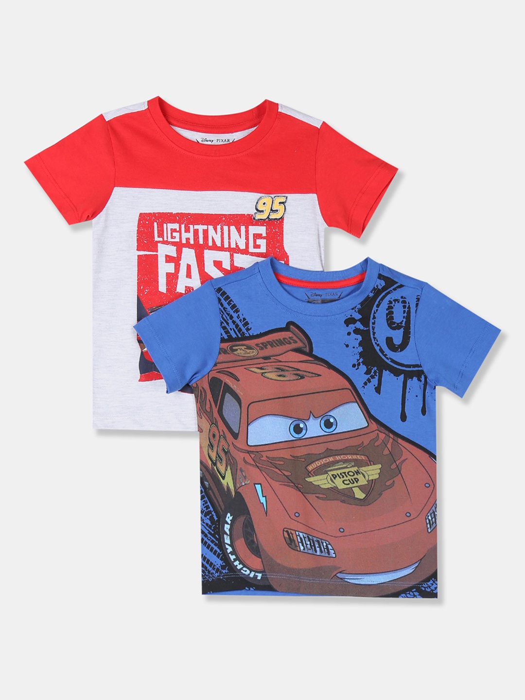 

Colt Boys Set of 2 Lightning Mcqueen Printed Round Neck T-shirts, Blue