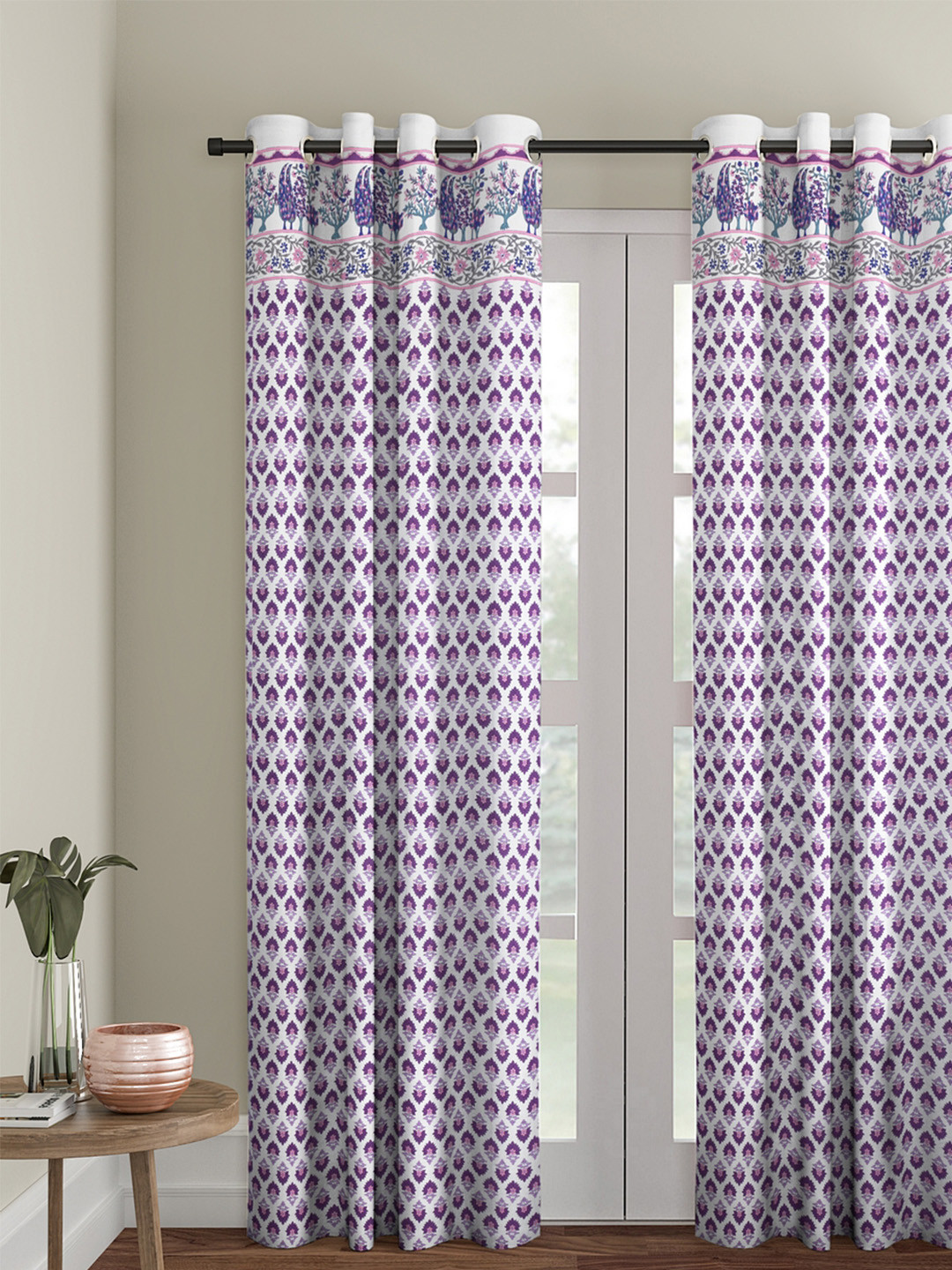 

Rajasthan Decor White & Printed Purple Single Long Door Curtain