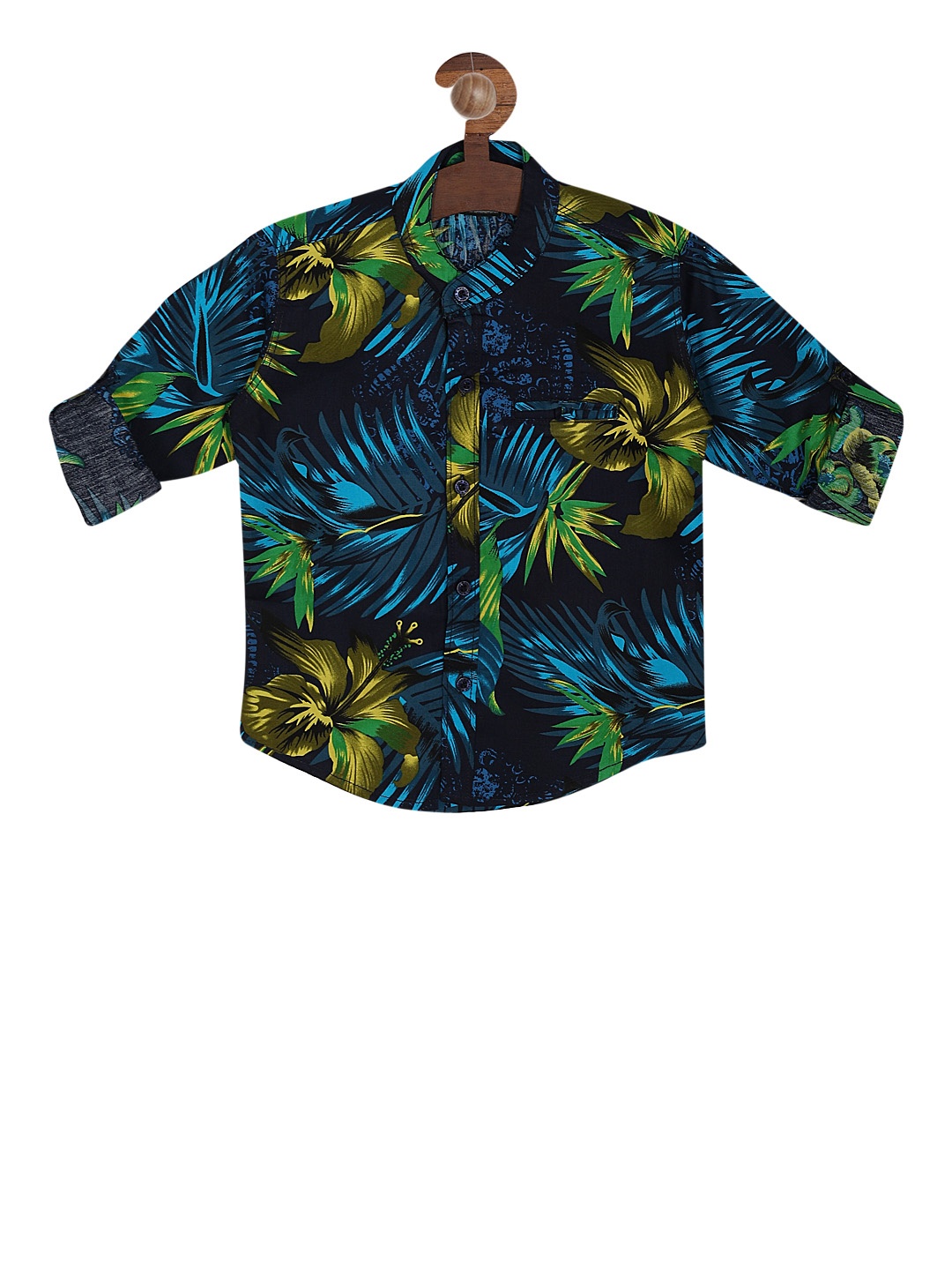 

RIKIDOOS Boys Navy Blue & Green Regular Fit Printed Casual Shirt