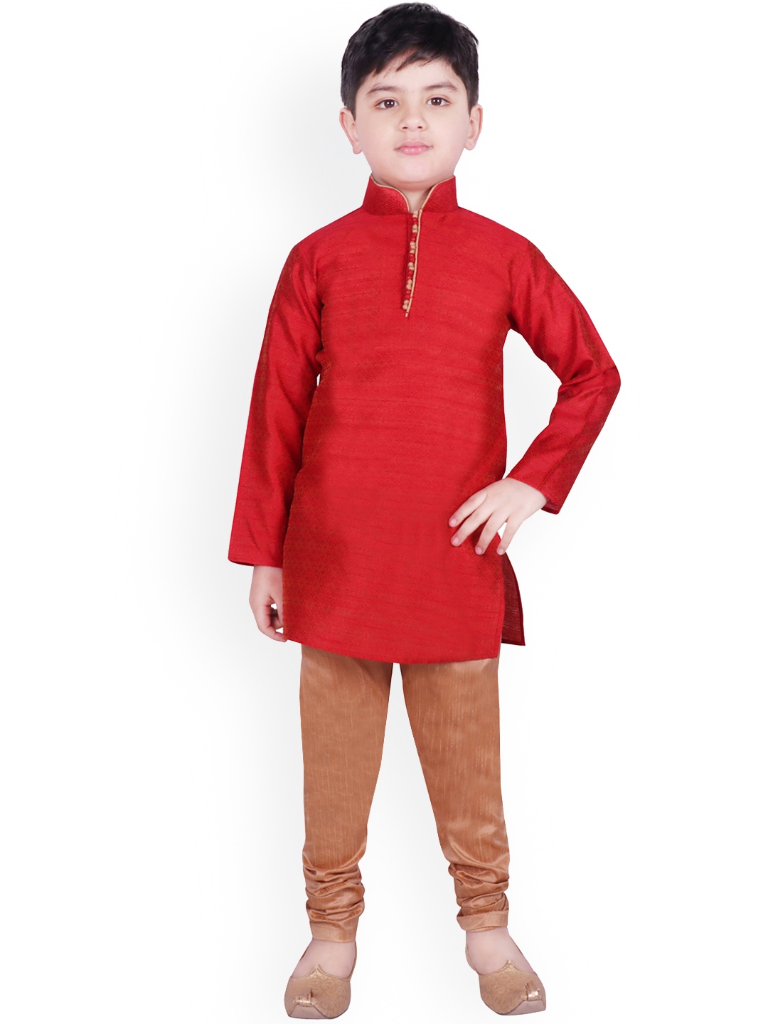 

SG YUVRAJ Boys Red & Copper-Coloured Solid Kurta with Pyjamas