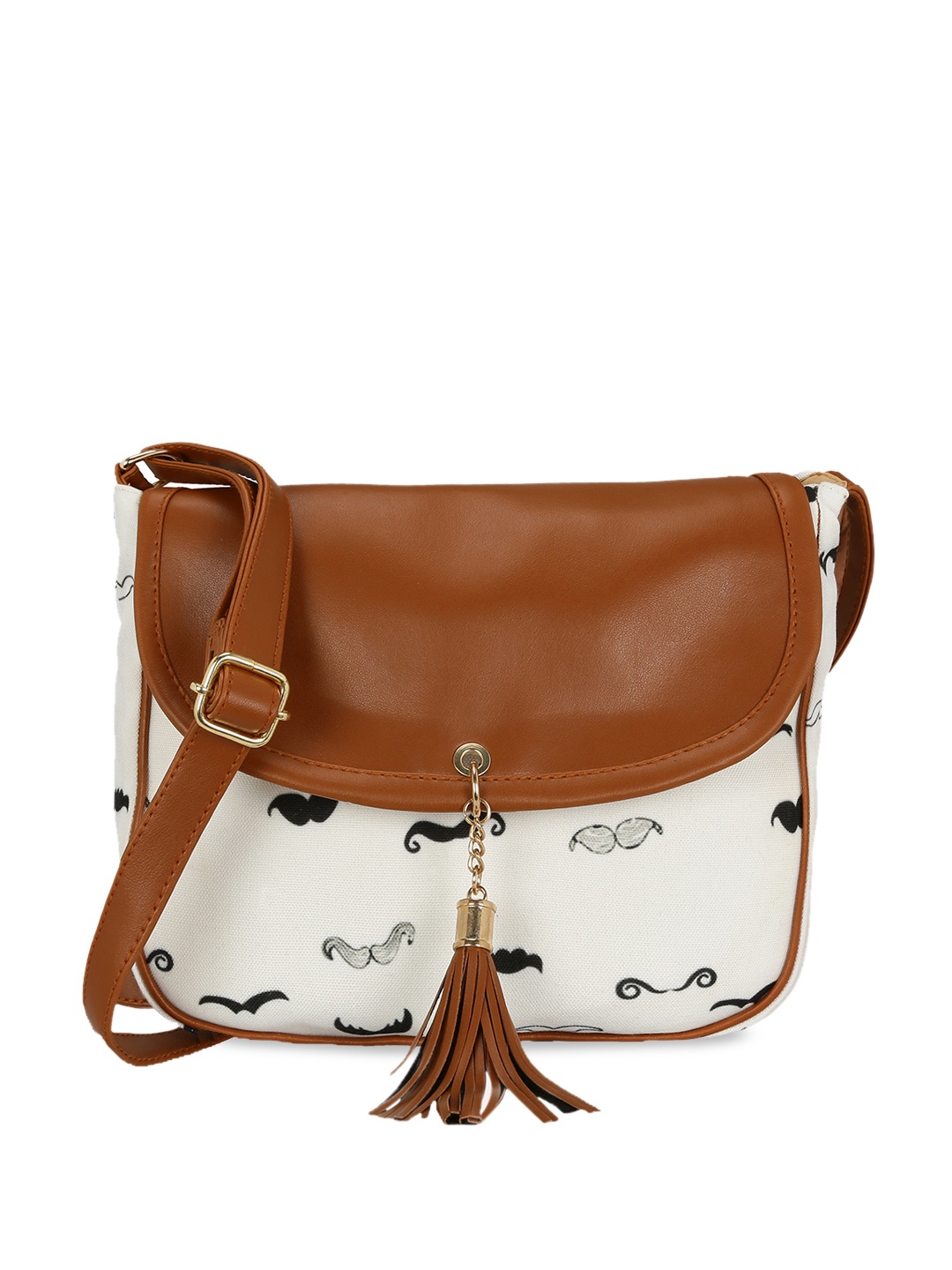 

KLEIO White & Brown Printed Sling Bag