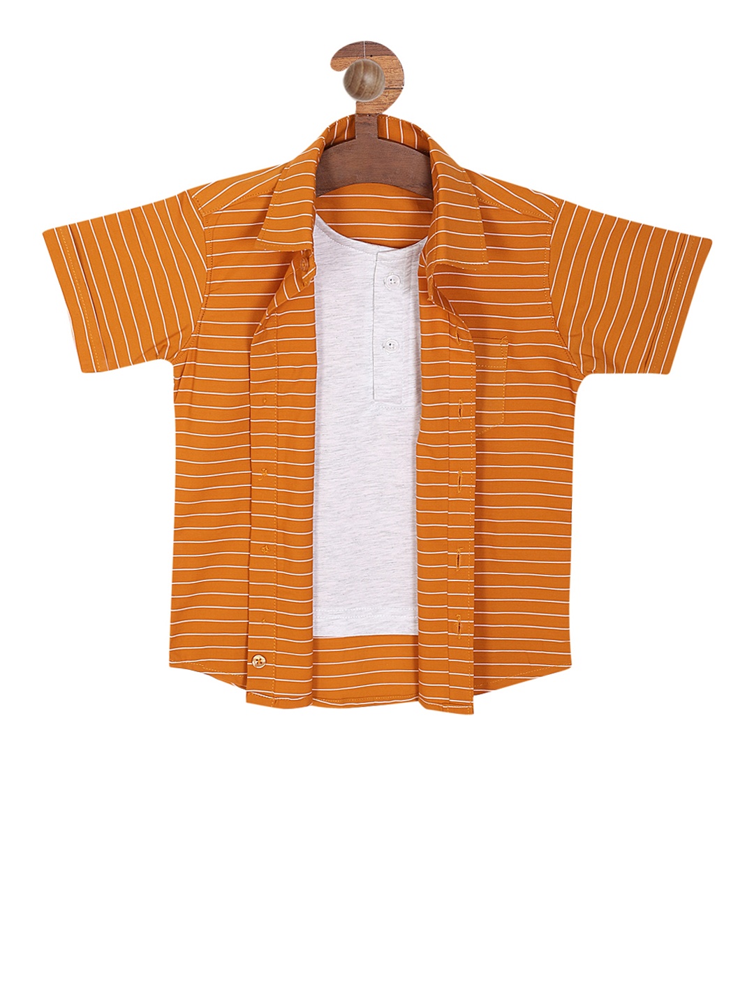 

RIKIDOOS Boys Orange & Grey Regular Fit Striped Casual Shirt