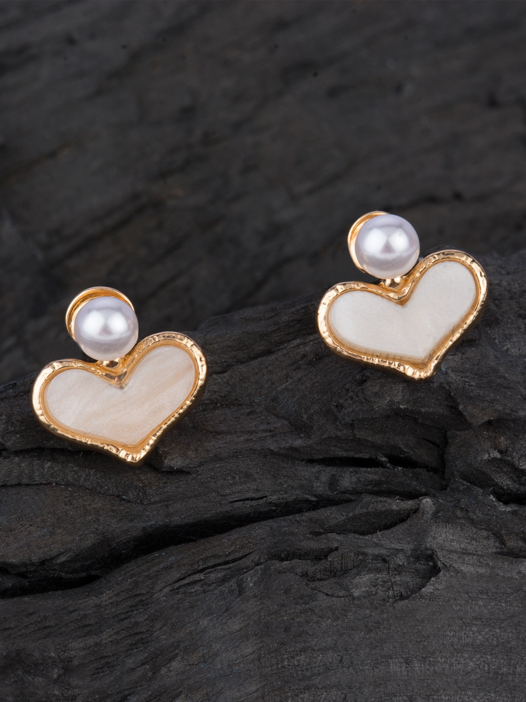 

E2O Gold-Plated & White Heart Shaped Studs