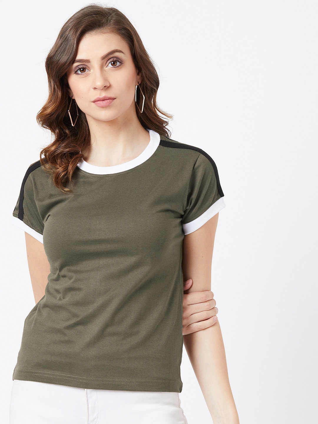 

The Dry State Women Olive Green Solid Round Neck T-shirt