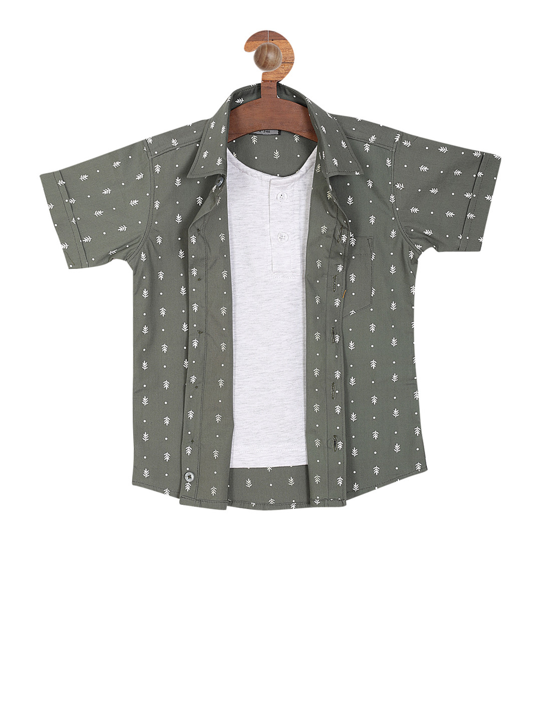 

RIKIDOOS Boys Grey & Green Regular Fit Printed Casual Shirt