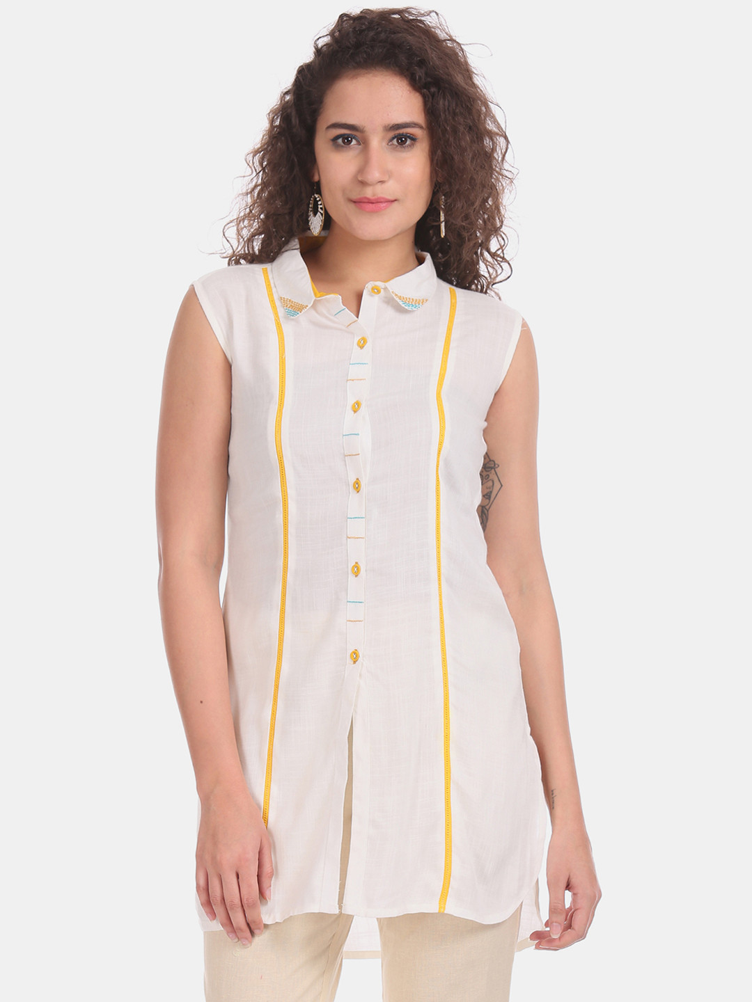 

Karigari Women White Solid Tunic