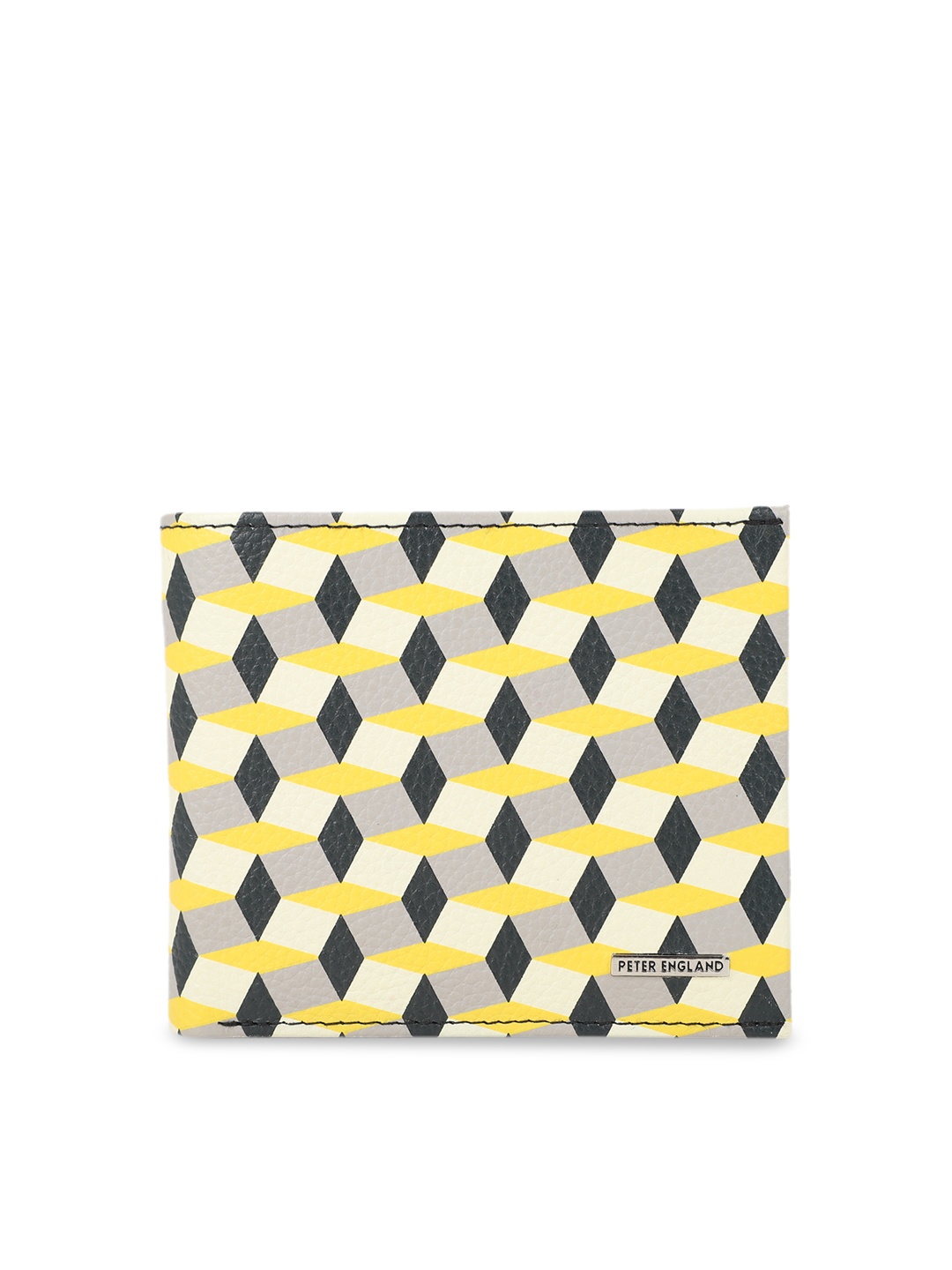 

Peter England Men Yellow & Black Printed Two Fold Leather Wallet