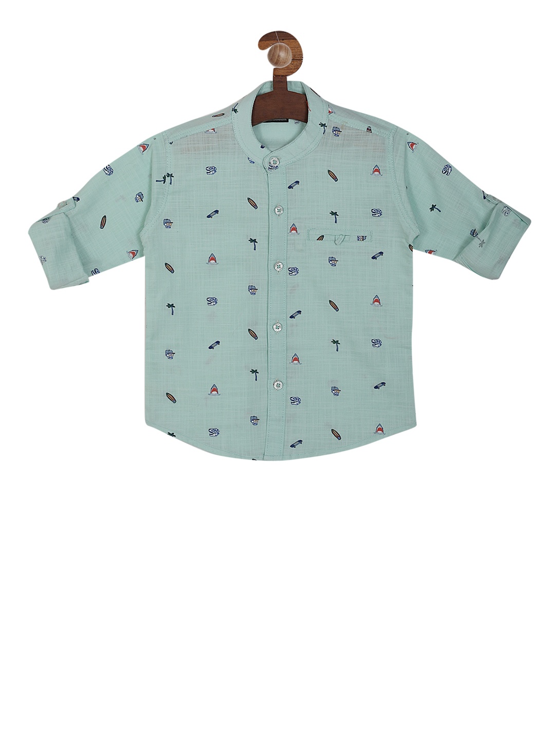 

RIKIDOOS Boys Green & Blue Regular Fit Printed Casual Shirt