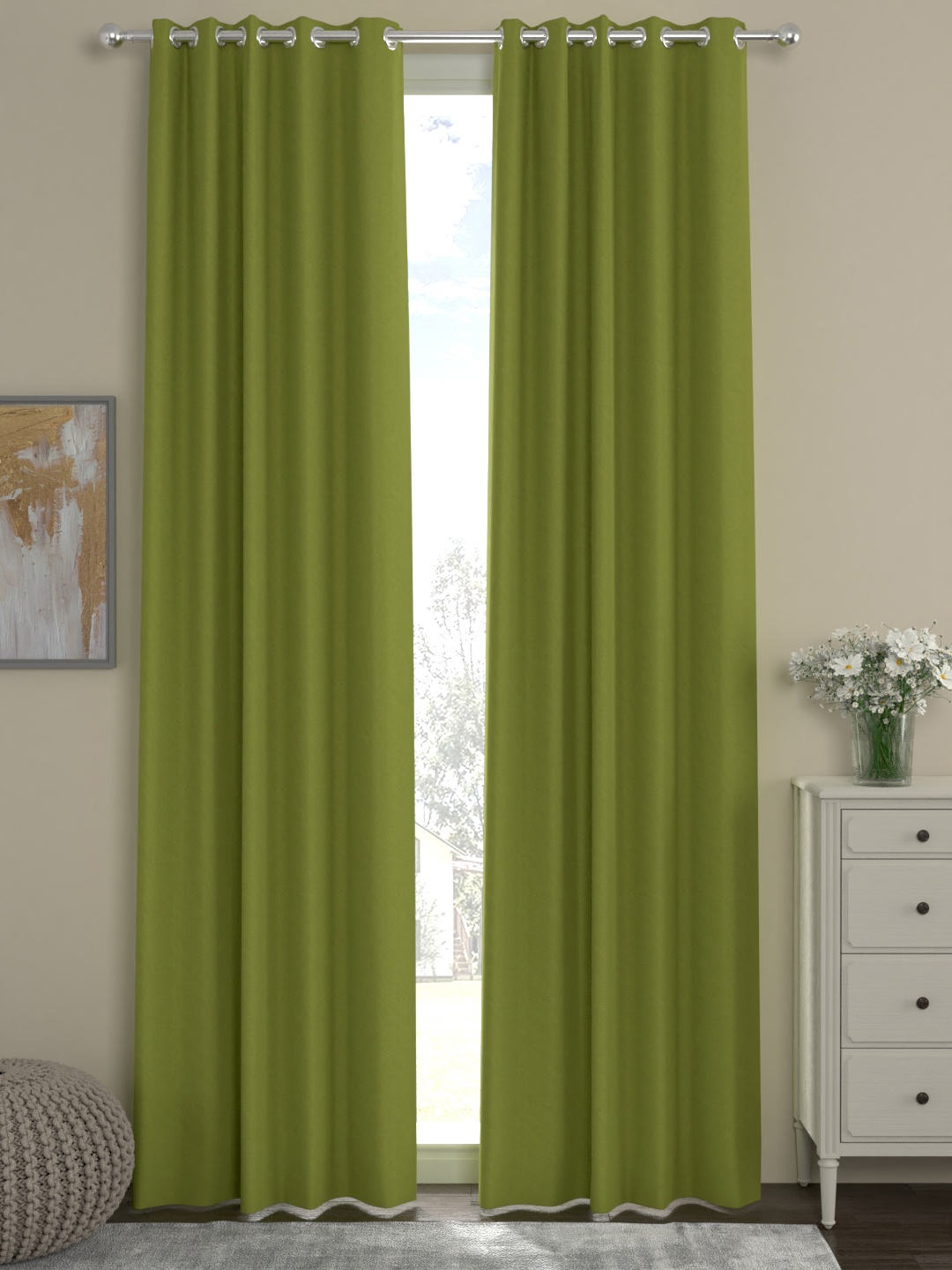 

ROSARA HOME Green Set of 2 Long Door Curtains