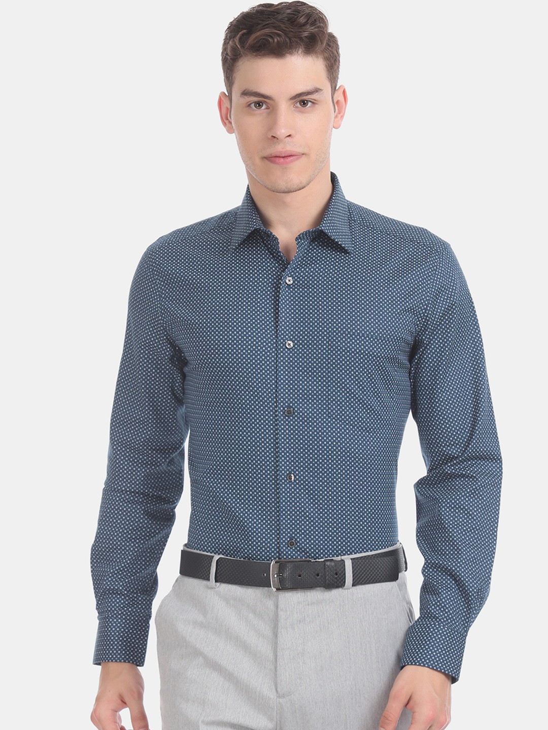 

Arrow Men Navy Blue Slim Fit Printed Formal Shirt