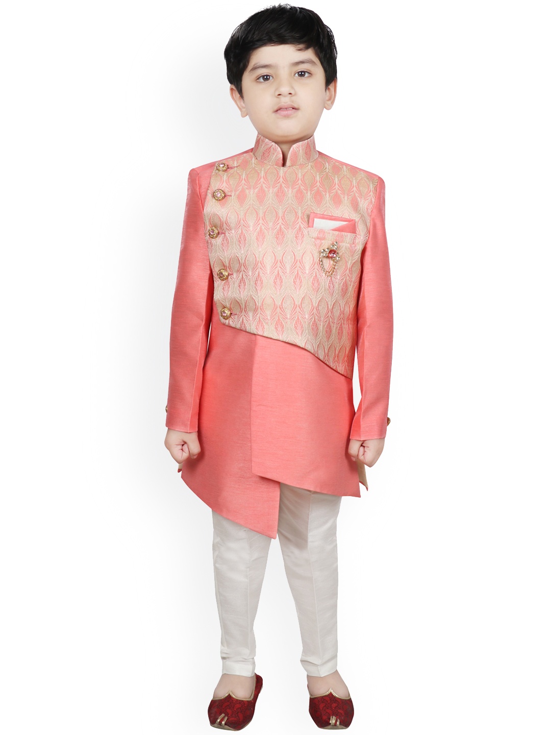 

SG YUVRAJ Boys Peach-Coloured & Off-White Sherwani Set
