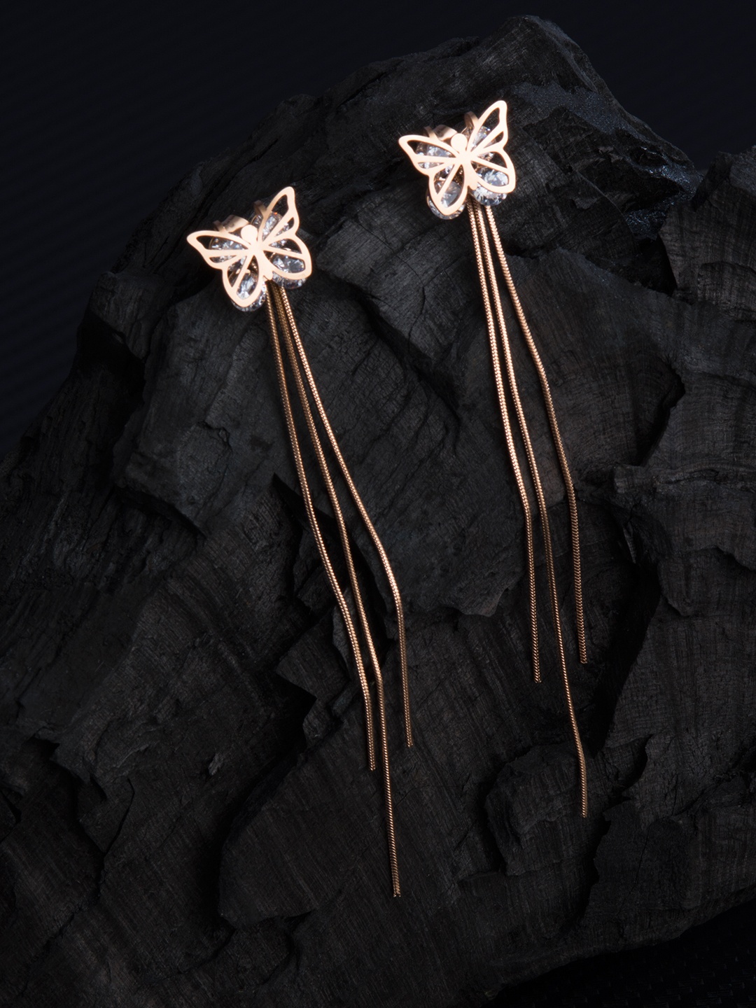 

E2O Gold Plated Contemporary Drop Earrings, Rose gold