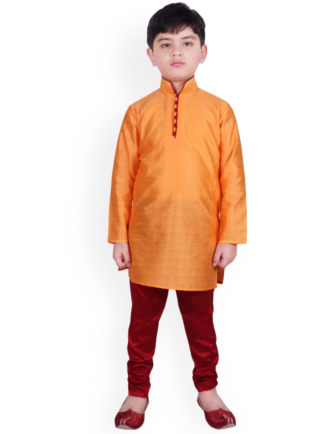 

SG YUVRAJ Boys Orange & Red Self Design Kurta with Pyjamas