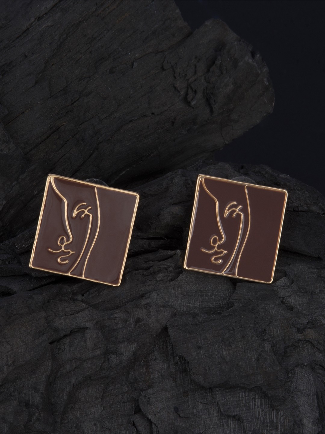 

E2O Brown & Gold-Plated Square Studs