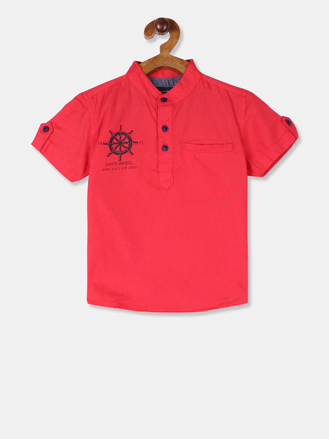 

Cherokee Boys Coral Red Regular Fit Printed Casual Shirt