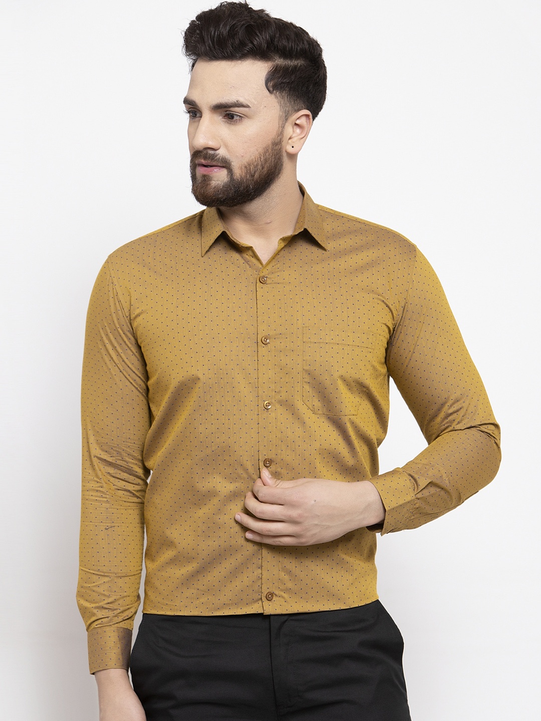 

JAINISH Men Mustard Yellow Classic Regular Fit Printed Formal Shirt
