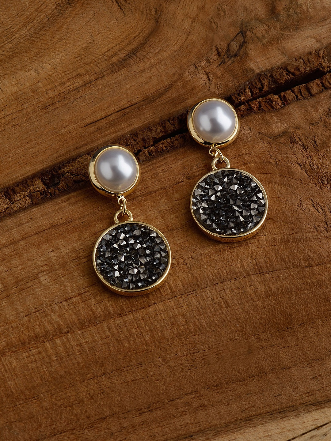 

E2O Gold-Plated & Black Circular Drop Earrings