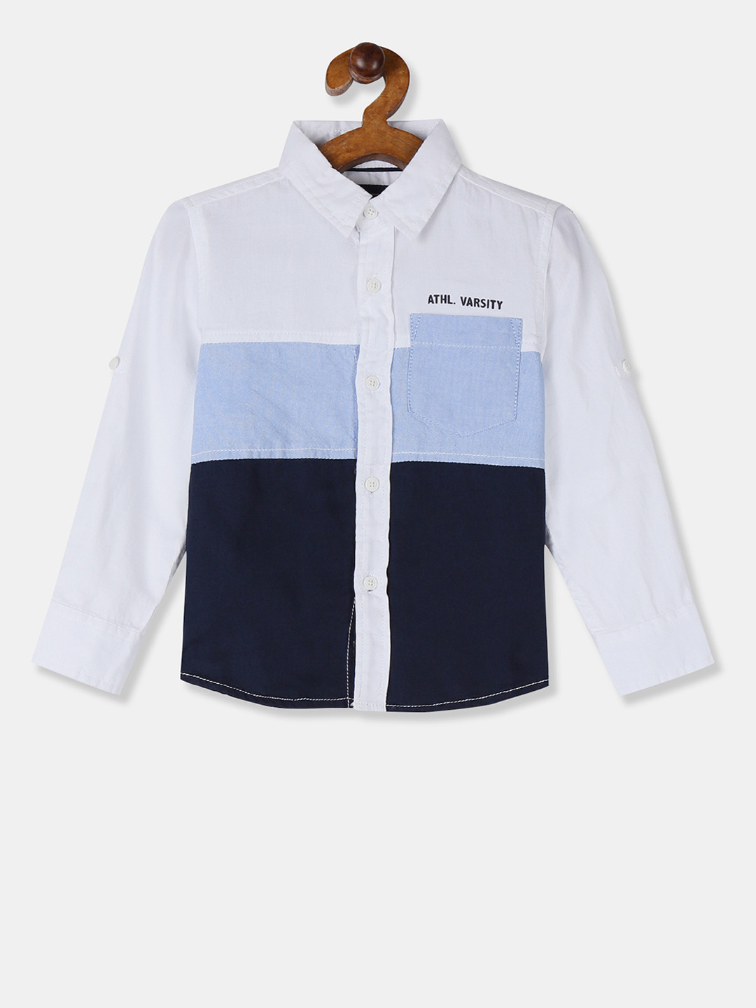 

Cherokee Boys White & Blue Regular Fit Colourblocked Casual Shirt