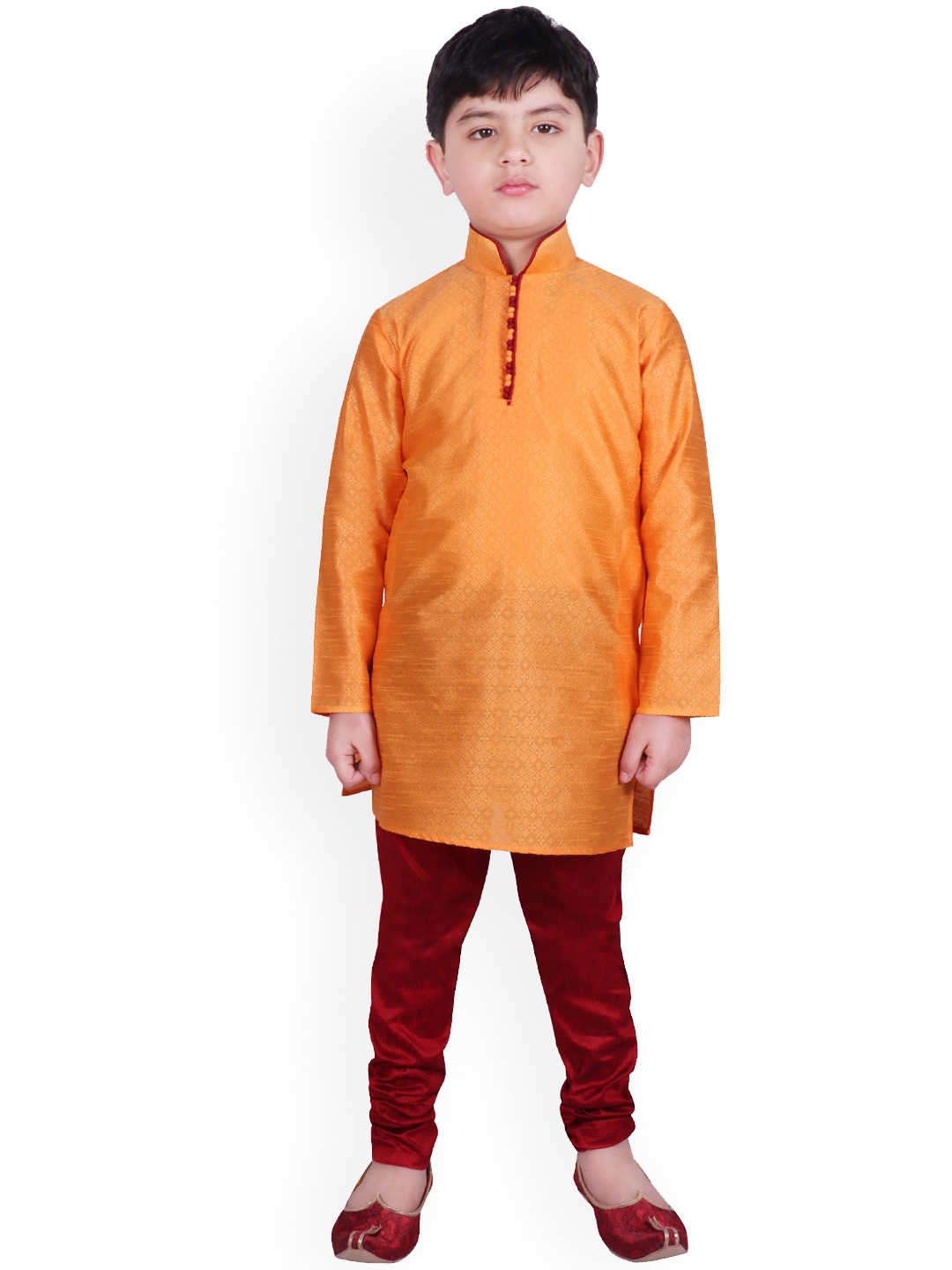 

SG YUVRAJ Boys Orange & Red Self Design Kurta with Pyjamas