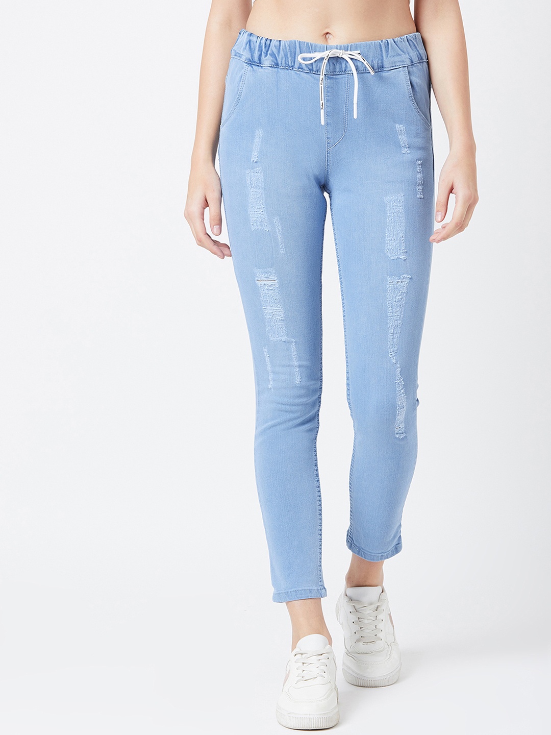 

The Dry State Women Blue Jogger Mid-Rise Highly Distressed Jeans