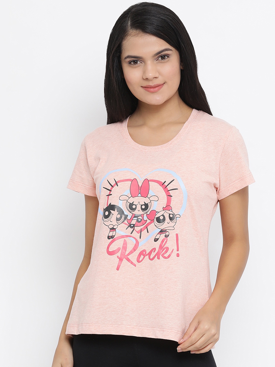 

Clovia Women Peach-Coloured Power Puff Girls Printed Lounge T-Shirt