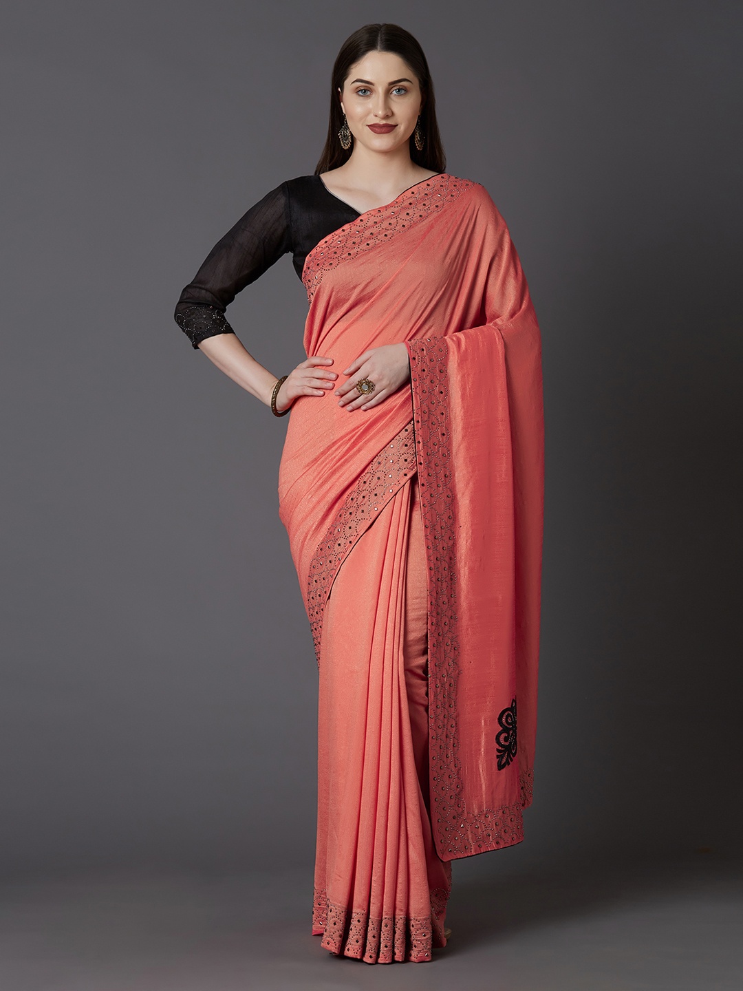 

Mitera Pink Embellished Poly Silk Party Saree