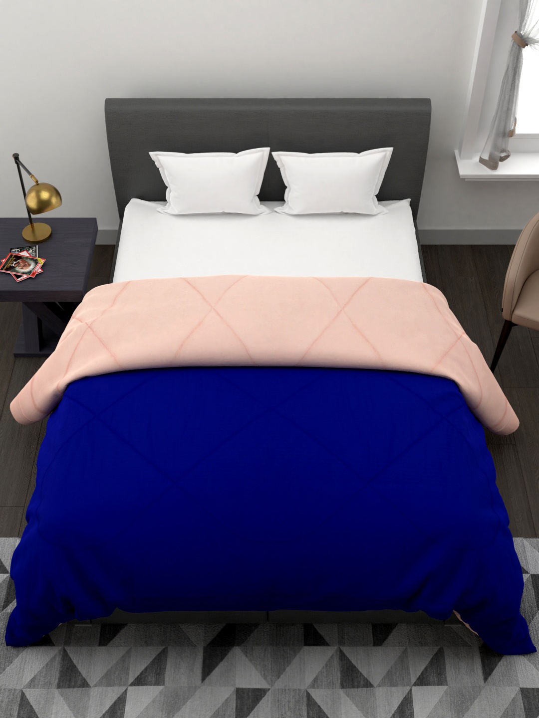 

Clasiko Blue & Peach Solid AC Room 233 GSM Double Bed Comforter