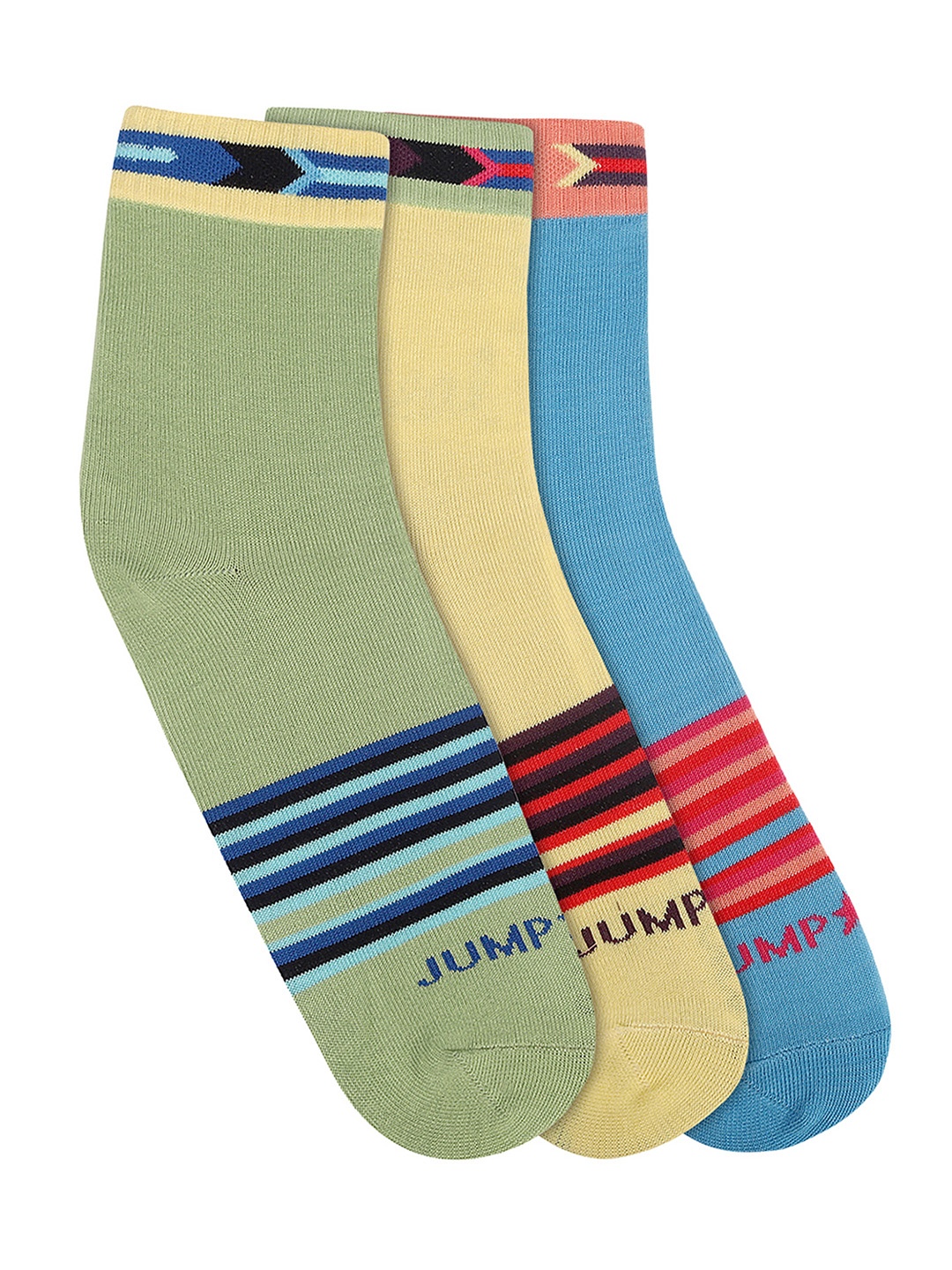 

JUMP USA Women Pack of 3 Striped Above Ankle-Length Socks, Green