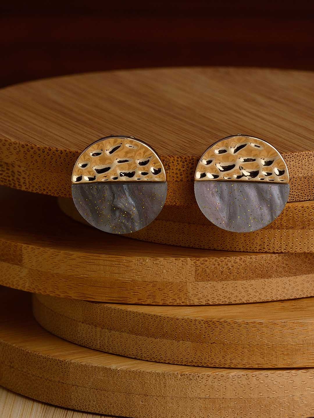 

E2O Gold-Plated Grey & Gold-Toned Circular Studs