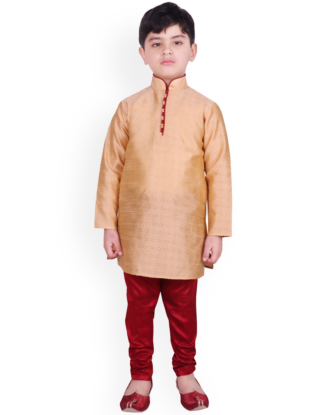 

SG YUVRAJ Boys Beige & Red Self Design Kurta with Pyjamas