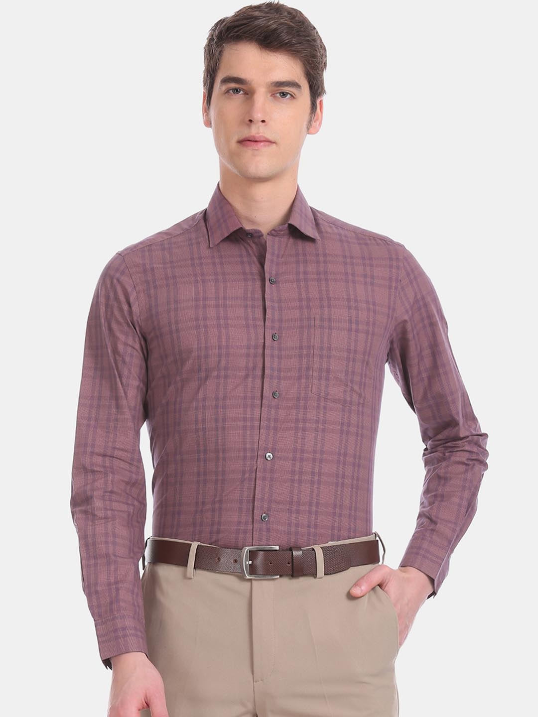 Arrow Men Mauve Slim Fit Checked Formal Shirt
