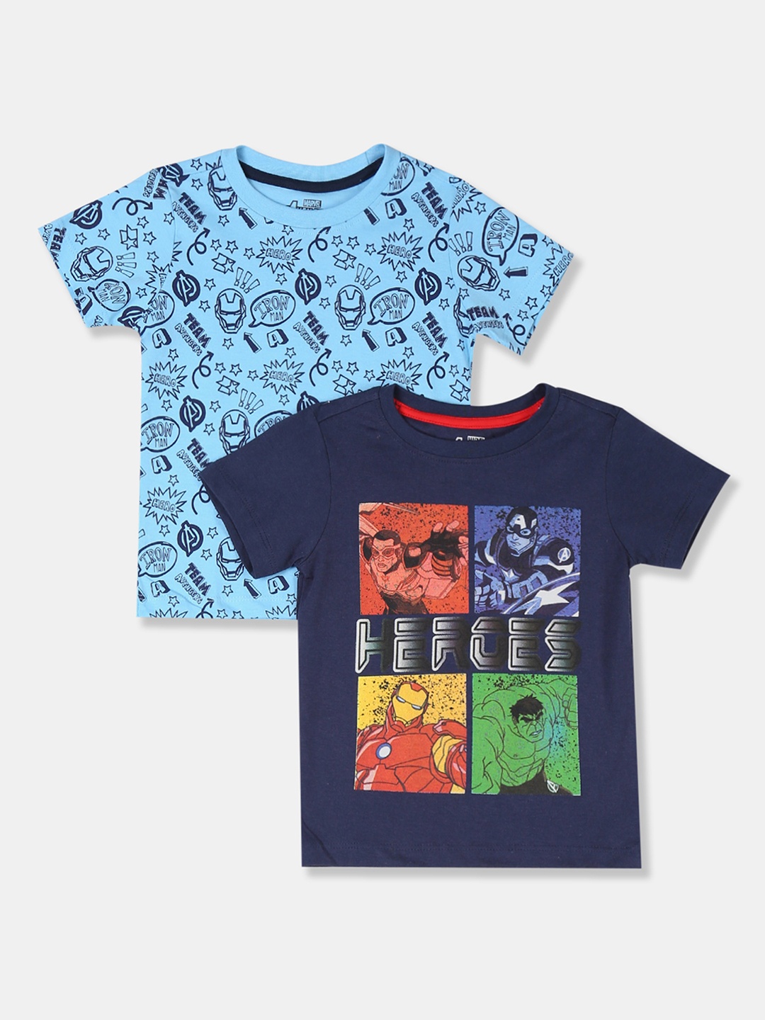 

Colt Boys Set of 2 Blue Avengers Printed Round Neck Pure Cotton T-shirts, Navy blue