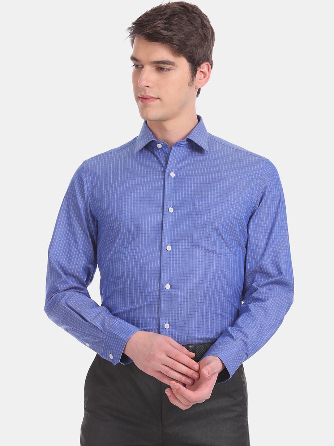 

Arrow Men Blue Regular Fit Checked Formal Shirt