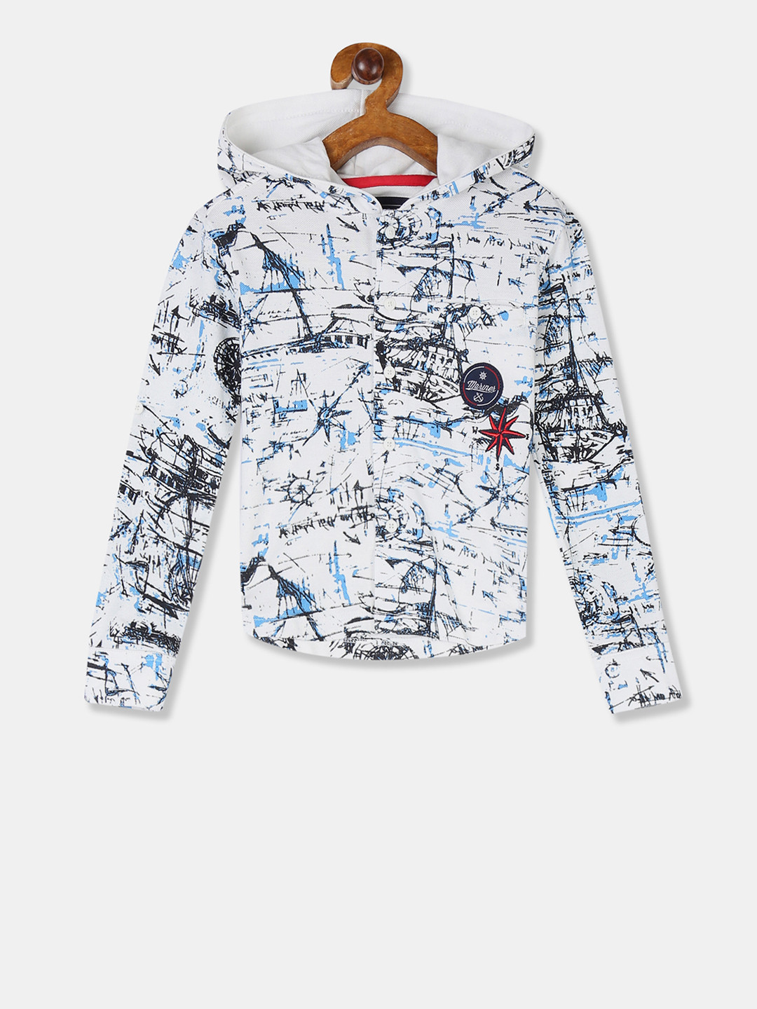 

Cherokee Boys White & Blue Regular Fit Printed Casual Shirt
