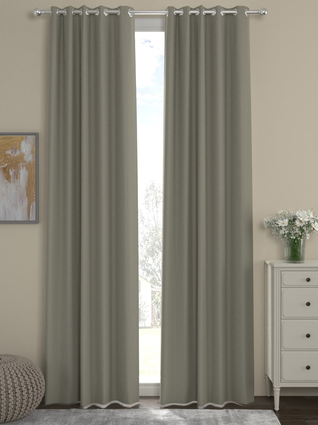 

ROSARA HOME Grey Set of 2 Long Door Curtains