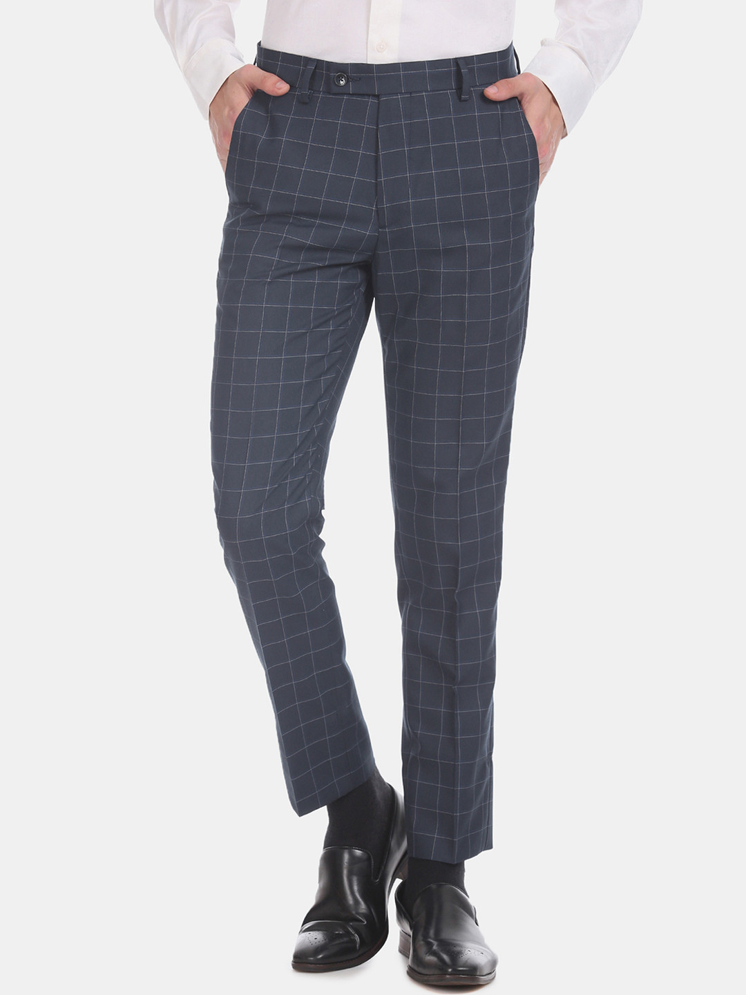 

Arrow Men Blue Slim Fit Checked Formal Trousers