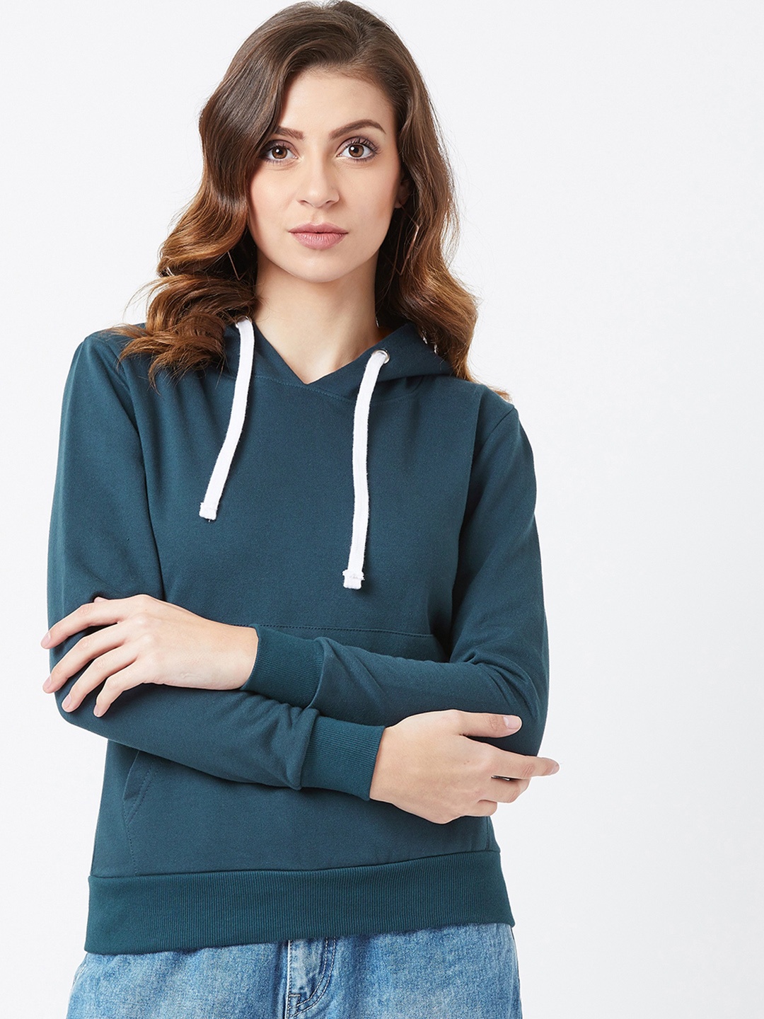 

The Dry State Women Green Solid Hooded Sweatshirt
