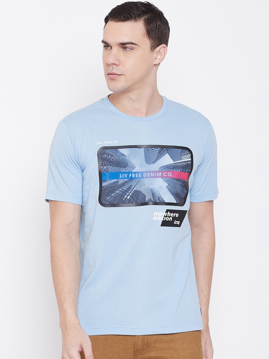 

NEVA Men Blue Printed Round Neck T-shirt