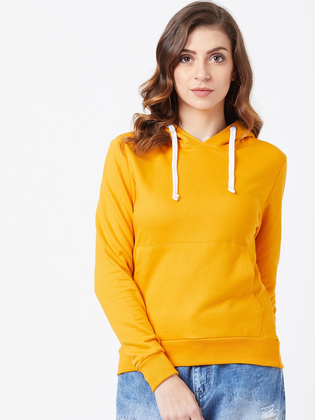 

The Dry State Women Mustard Yellow Solid Hooded Sweatshirt