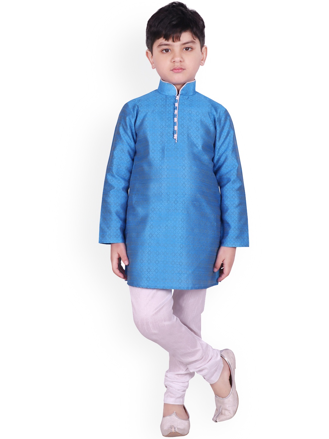 

SG YUVRAJ Boys Blue & White Self Design Kurta with Pyjamas